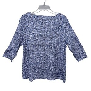 Croft & Barrow Floral Top Women 0X Blue Cotton 3/4 Sleeve Boat Neck Casual Chic